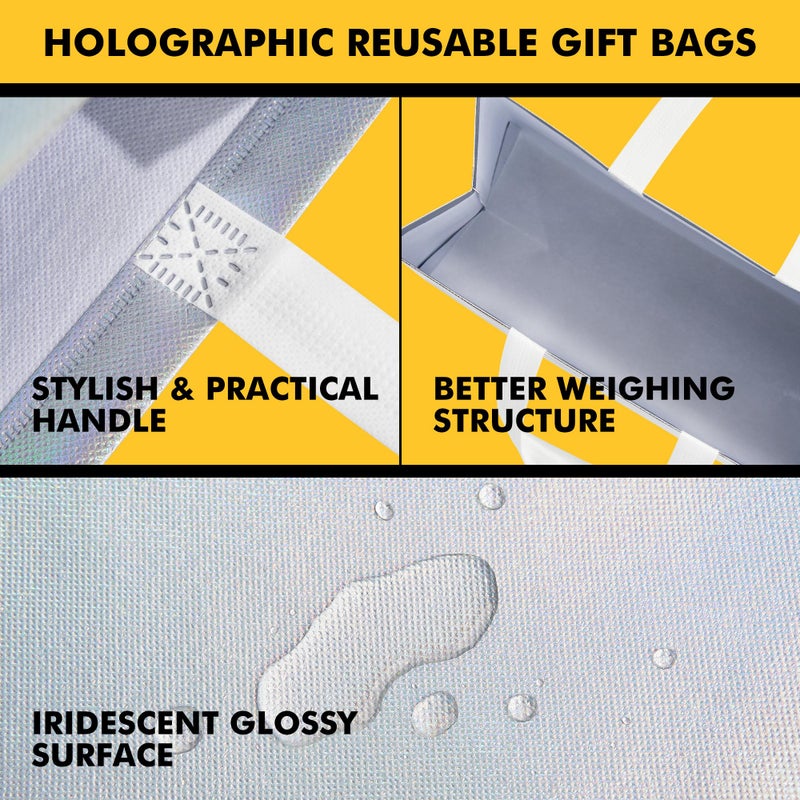 RACETOP 15 Pcs Iridescent Glossy Gift Bags Large Size, 13x5x11 Inch Holographic Reusable Gift Bags with Handles & Sturdy Base, Ideal for Birthday, Wedding, Bachelorette, Party Favors, Holiday Goodie - Image 3