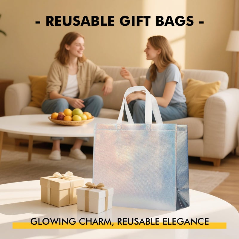 RACETOP 15 Pcs Iridescent Glossy Gift Bags Large Size, 13x5x11 Inch Holographic Reusable Gift Bags with Handles & Sturdy Base, Ideal for Birthday, Wedding, Bachelorette, Party Favors, Holiday Goodie - Image 4