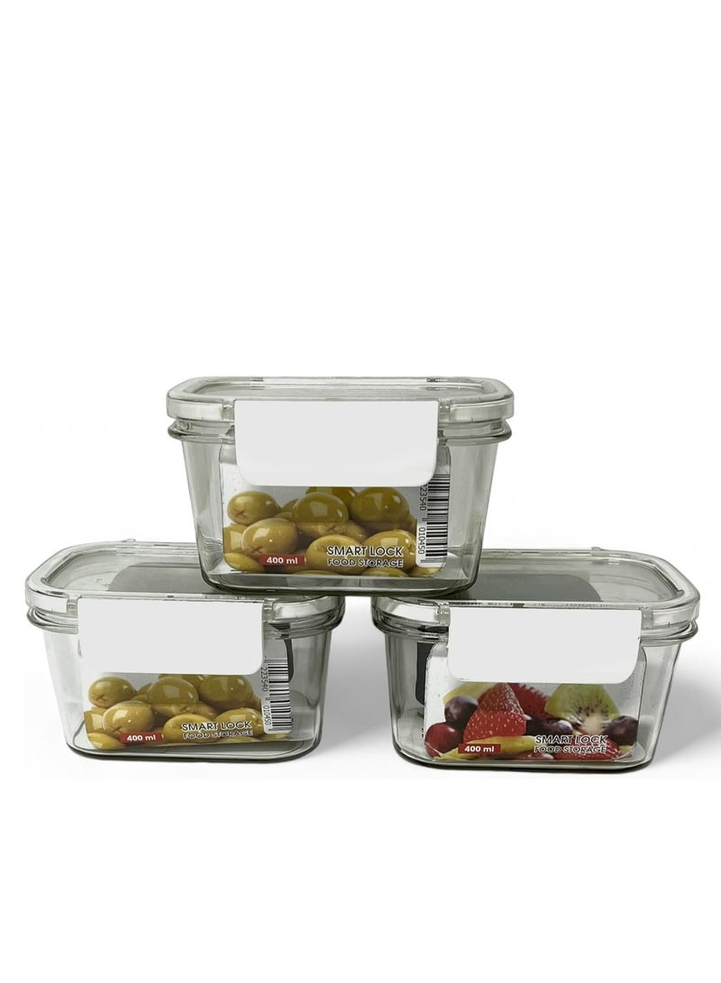 فينيكس طقم علبة حفظ طعام للثلاجة من الاكريليك 3 قطع مع قفل محكم الغلق وجوانب سيليكون شفافة - × 400 مل - Image 2