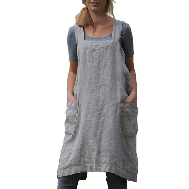 YESDOOD Cotton Linen Apron Cross Back Apron for Women with Pockets Pinafore Dress for Baking Cooking