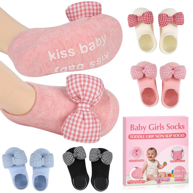 Ecnimb Baby Socks 0-6 Months Baby Girl Socks Non Slip Infant Prewalker Socks Crib Shoes for Newborn Toddler Soft Breathable Cotton Ankle Socks with Anti-Lost - Image 1