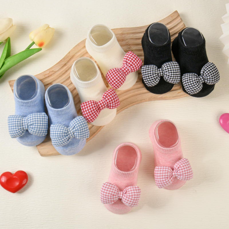 Ecnimb Baby Socks 0-6 Months Baby Girl Socks Non Slip Infant Prewalker Socks Crib Shoes for Newborn Toddler Soft Breathable Cotton Ankle Socks with Anti-Lost - Image 5