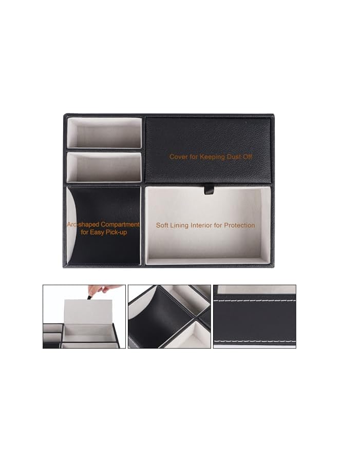 The Bros Men's Valet Tray, Jewelry Box Nightstand Organizer with 5 Compartments for Phone Keys Wallet Watch Glasses, For Father's Day Gift, For Men's Gift (1 Pack - Black)  - Image 2