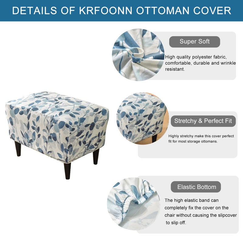 KRFOONN Ottoman Slipcovers Stretch Rectangle Footrest Stool Covers Printed Ottoman Cover for Foot Stool Furniture Protector with Non Slip Elastic Bottom(04, X-Large) - Image 2