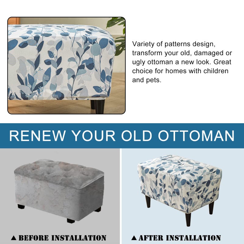 KRFOONN Ottoman Slipcovers Stretch Rectangle Footrest Stool Covers Printed Ottoman Cover for Foot Stool Furniture Protector with Non Slip Elastic Bottom(04, X-Large) - Image 3