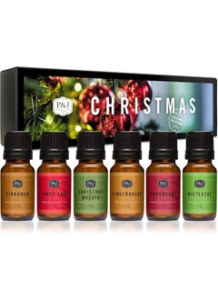 P&J Trading P&J Fragrance Oil Christmas Set | Christmas Wreath, Mistletoe, Candy Cane, Gingerbread, Cinnamon, and Cranberry Candle Scents, Freshie Scents, Candle/Soap Making Supplies 