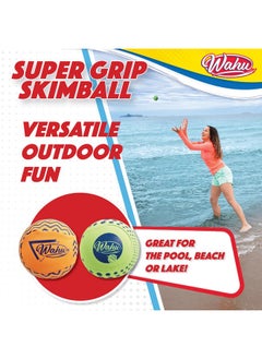 Goliath Wahu Super Grip 100% Waterproof Skimball Set, Pack of 2 Water Skipping Balls for Pool and Beach, Skips Over 150' on Water, Green/Orange  - Image 4