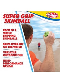 Goliath Wahu Super Grip 100% Waterproof Skimball Set, Pack of 2 Water Skipping Balls for Pool and Beach, Skips Over 150' on Water, Green/Orange  - Image 2