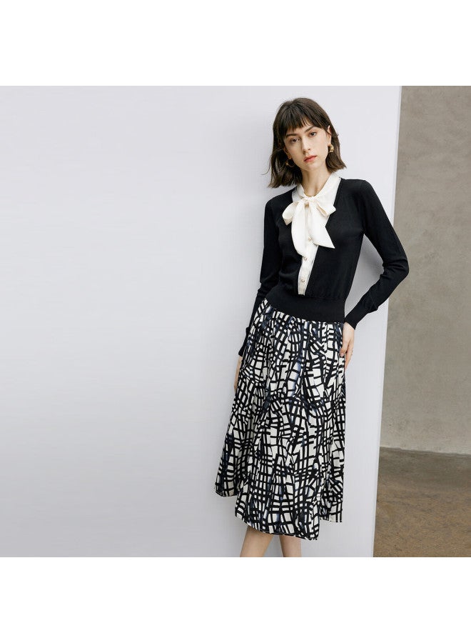 Yanyee Women's 2-piece Set Fake Two-piece Knit Sweater And Skirt Black XL Spring Elegant Outfit - Image 1