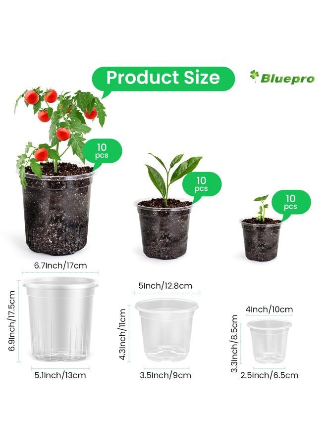 Bluepro 36 Packs 5/4/3.5 Inch Reinforced Clear Nursery Pots with Drainage Hole, Transparent Nursery Pots Variety Pack Plastic Plant Pot Seedling Planter Seed Starter Pots Flower Pot with 20pcs Plant Labels - Image 2