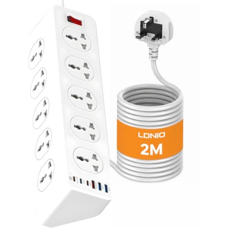 قطاع الطاقة 10 منافذ و6 منافذ USB 32 وات PD حامي زيادة الشحن السريع 2 متر سلك تمديد عالي التحمل في الإمارات العربية المتحدة متوافق مع الاتحاد الأوروبي والمملكة المتحدة وقابس الولايات المتحدة ولوحة الطاقة للمكتب المنزلي - Image 1