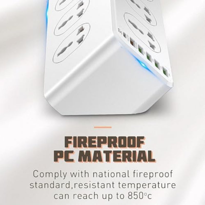 قطاع الطاقة 10 منافذ و6 منافذ USB 32 وات PD حامي زيادة الشحن السريع 2 متر سلك تمديد عالي التحمل في الإمارات العربية المتحدة متوافق مع الاتحاد الأوروبي والمملكة المتحدة وقابس الولايات المتحدة ولوحة الطاقة للمكتب المنزلي - Image 4