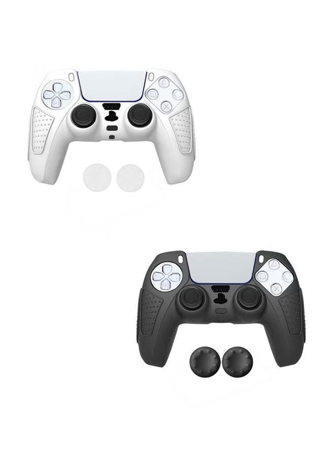 2 حزمة PS5 وحدة تحكم حالة الجلد ناعمة مسطحة ومضادة للانزلاق غطاء واقي من السيليكون لوحدة تحكم PlayStation 5 ، مع 4 أغطية قبضة إبهام مرفوعة - Image 1
