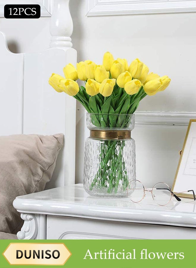 DUNISO 12 Pcs Artificial Tulip Flowers，PU Real Touch Tulips，DIY Decorative Fake Flowers，Table Centerpiece Flower Arrangement Bouquet，Durable,Easy to Care for，for Hotel Home Office Kitchen Wedding Farmhouse Décor - Image 1