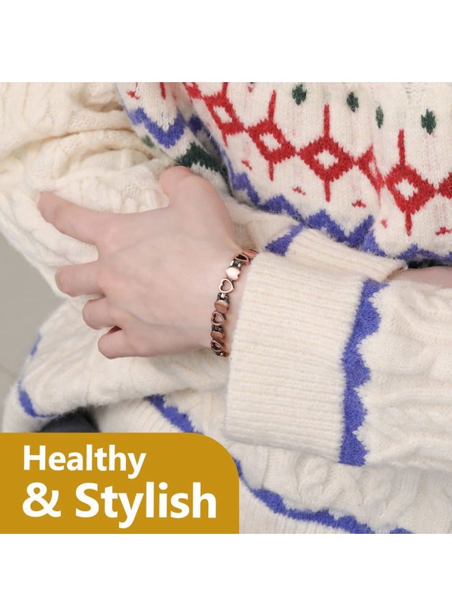 Feraco Copper Bracelet for Women 99.99% Solid Copper Magnetic Bracelets, Unique X Shape Links, Magnetic Field Therapy Jewelry Gifts (Heart Shape) - Image 5