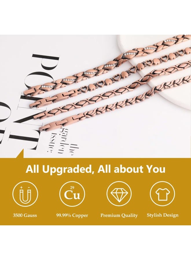 Feraco Copper Bracelet for Women 99.99% Solid Copper Magnetic Bracelets, Unique X Shape Links, Magnetic Field Therapy Jewelry Gifts (Heart Shape) - Image 3