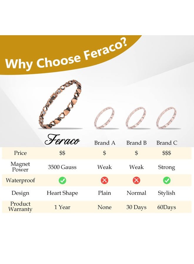 Feraco Copper Bracelet for Women 99.99% Solid Copper Magnetic Bracelets, Unique X Shape Links, Magnetic Field Therapy Jewelry Gifts (Heart Shape) - Image 4