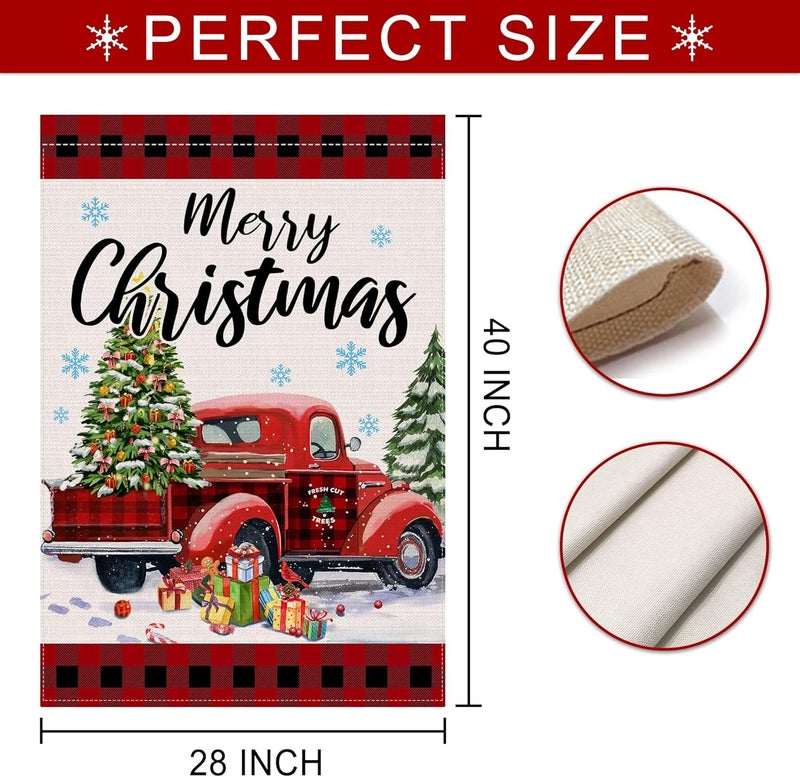 Hexagram Christmas Garden Flag 28 x 40 Double Sided, Merry Christmas Flag Red Truck Buffalo Plaid Yard Flags Home Decor Outdoor - Image 2