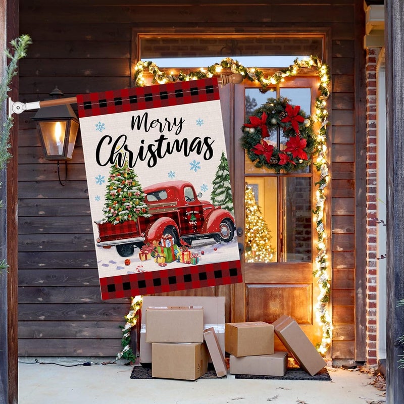Hexagram Christmas Garden Flag 28 x 40 Double Sided, Merry Christmas Flag Red Truck Buffalo Plaid Yard Flags Home Decor Outdoor - Image 5