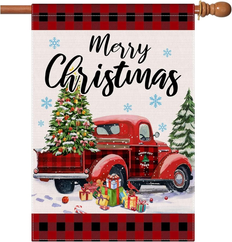Hexagram Christmas Garden Flag 28 x 40 Double Sided, Merry Christmas Flag Red Truck Buffalo Plaid Yard Flags Home Decor Outdoor - Image 1