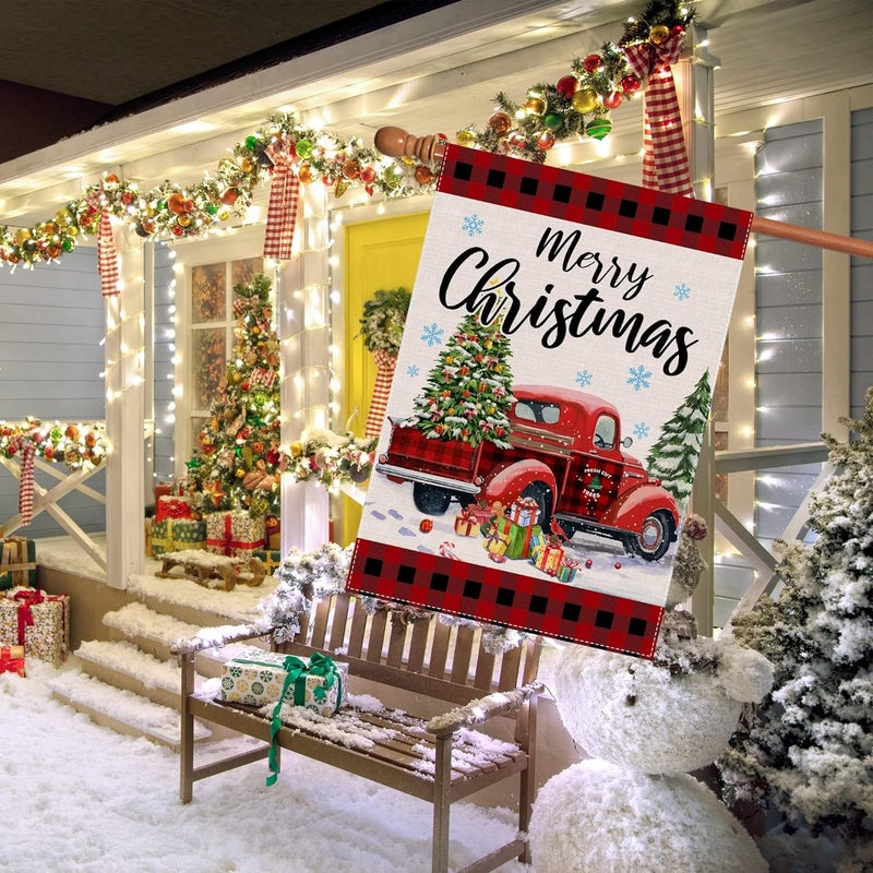 Hexagram Christmas Garden Flag 28 x 40 Double Sided, Merry Christmas Flag Red Truck Buffalo Plaid Yard Flags Home Decor Outdoor - Image 4