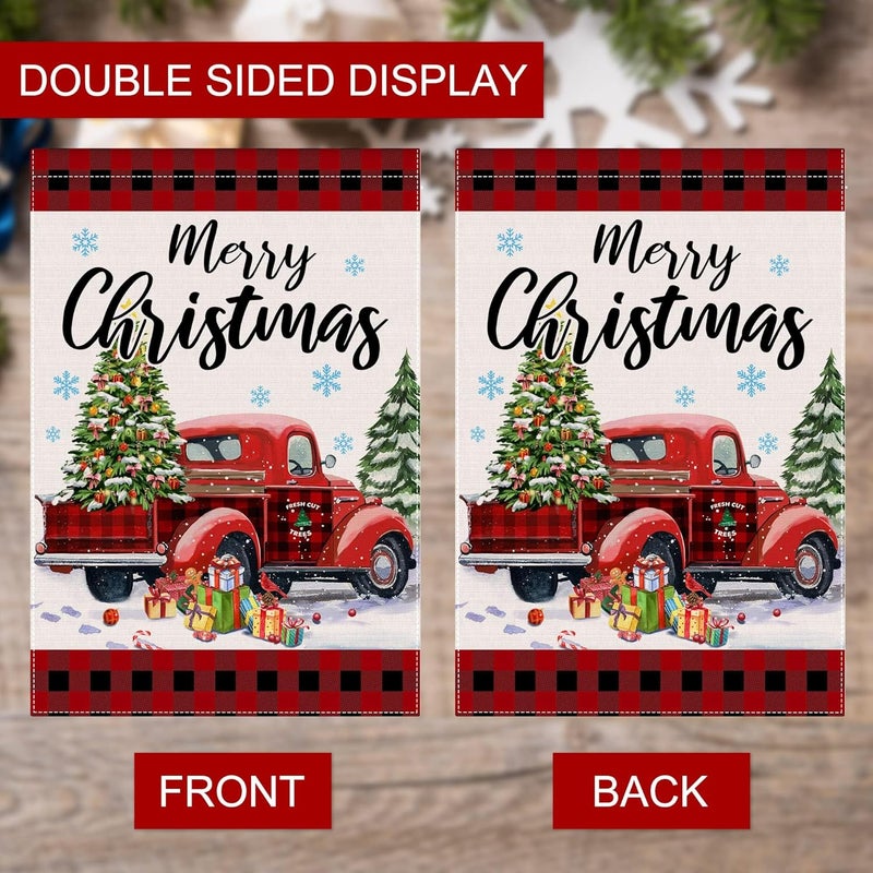 Hexagram Christmas Garden Flag 28 x 40 Double Sided, Merry Christmas Flag Red Truck Buffalo Plaid Yard Flags Home Decor Outdoor - Image 3