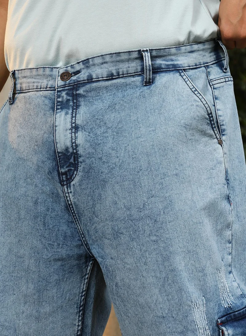 Instafab Plus  Men's Navy Blue Straight-Fit Utility Denim Jeans | Mid-Rise , Straight Hem , Button Closure | Light-Distress Denim Cotton Material For Street & Casual Wear for Men | Best Price UAE