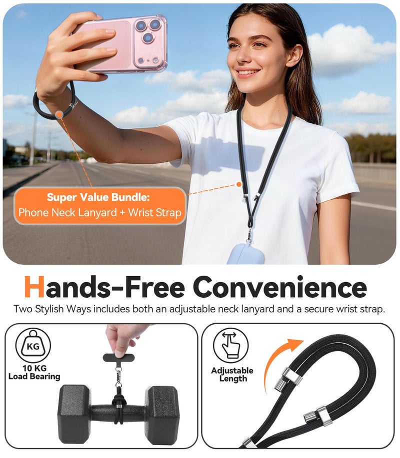TNSNK 4-IN-1 Phone Lanyard + Wrist Strap, 2PCS Adjustable Length Cell Phone Lanyard with 2 Tether Tabs for iPhone,Smartphones - Image 4