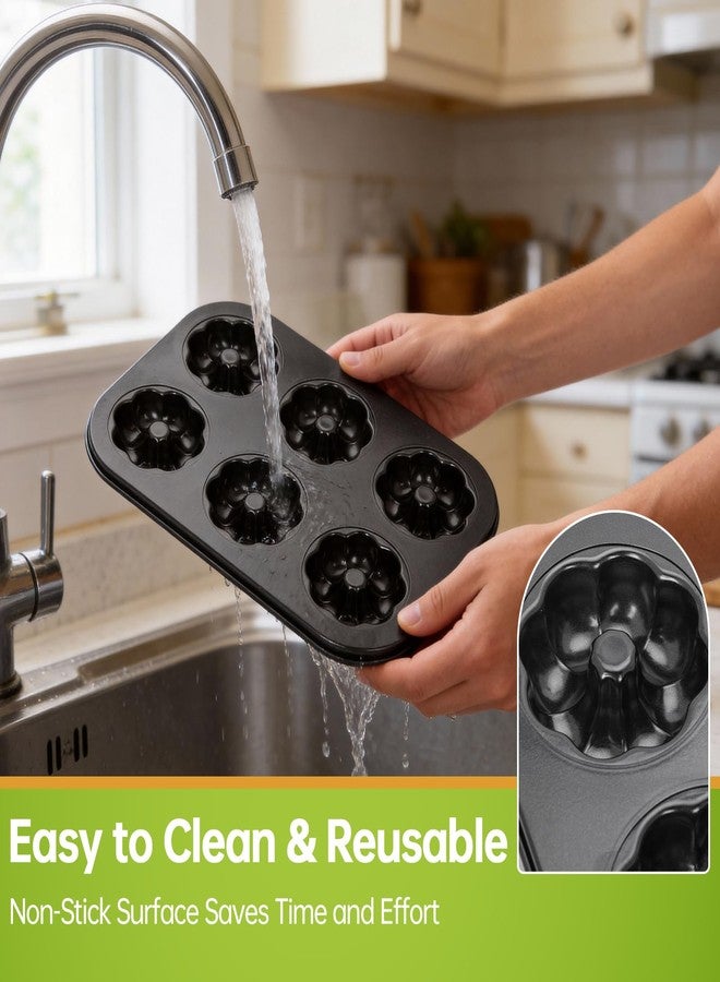 Piszvbej 3 Pack Mini Bundt Cake Pan - Mini Fluted Tube Cake Molds, 6 Cavity Durable Carbon Steel Baking Pan, Non-Stick and Easy to Release, Evenly Shaped Cakes, Perfect for Home Baking and Party - Image 5