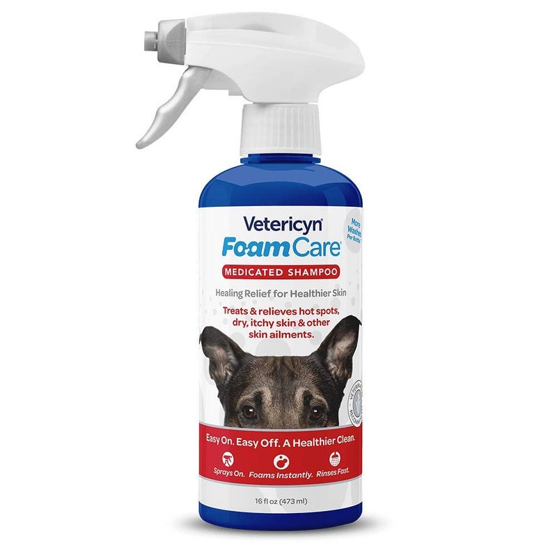 Vetericyn FoamCare Medicated Dog Shampoo - Instant Foaming, Spray-On Hypoallergenic Shampoo, Medicated Formula for Sensitive Skin, Safe for Dogs and Cats. 16 Ounce - Image 1