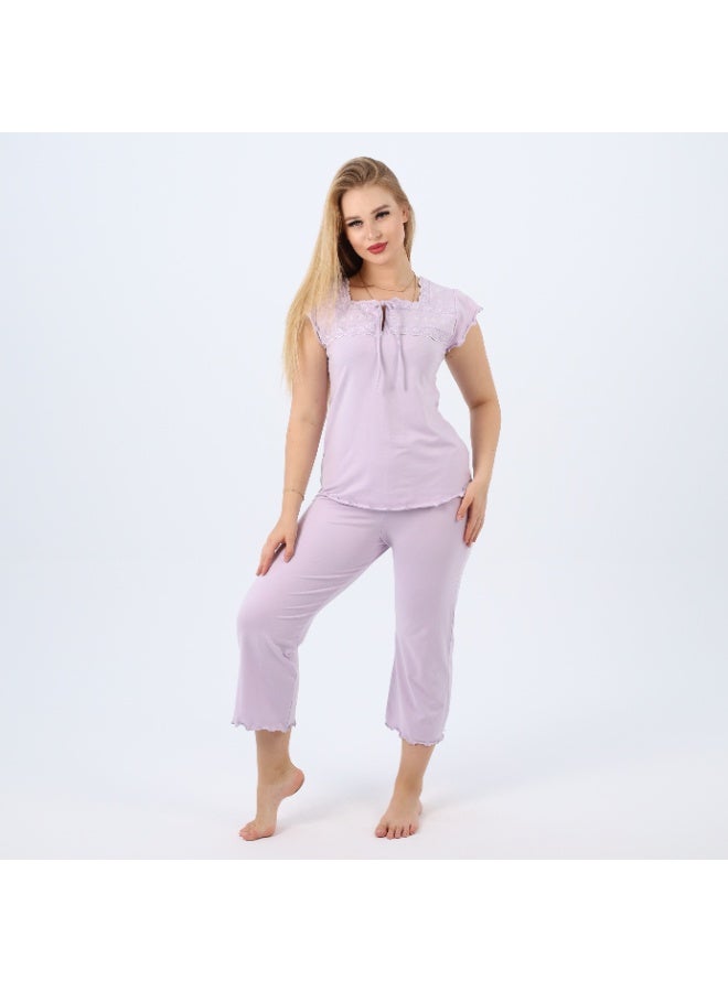 zecotex  Embroidered Women’s Cotton Pajama Set – Cap Sleeve Top & Cropped Pants – Soft Summer Loungewear (Sizes S to 2XL)  - Image 1