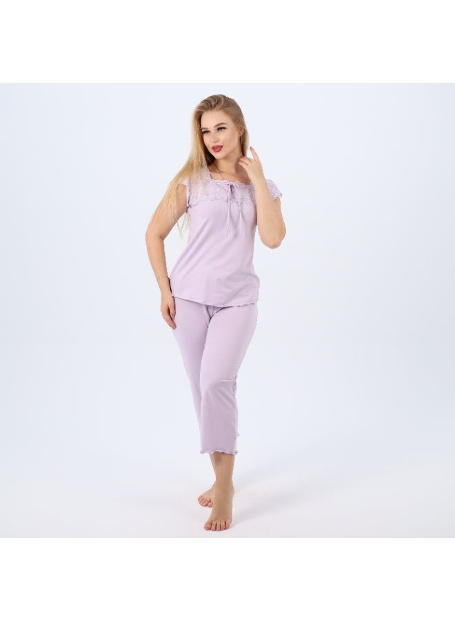 zecotex  Embroidered Women’s Cotton Pajama Set – Cap Sleeve Top & Cropped Pants – Soft Summer Loungewear (Sizes S to 2XL)  - Image 2