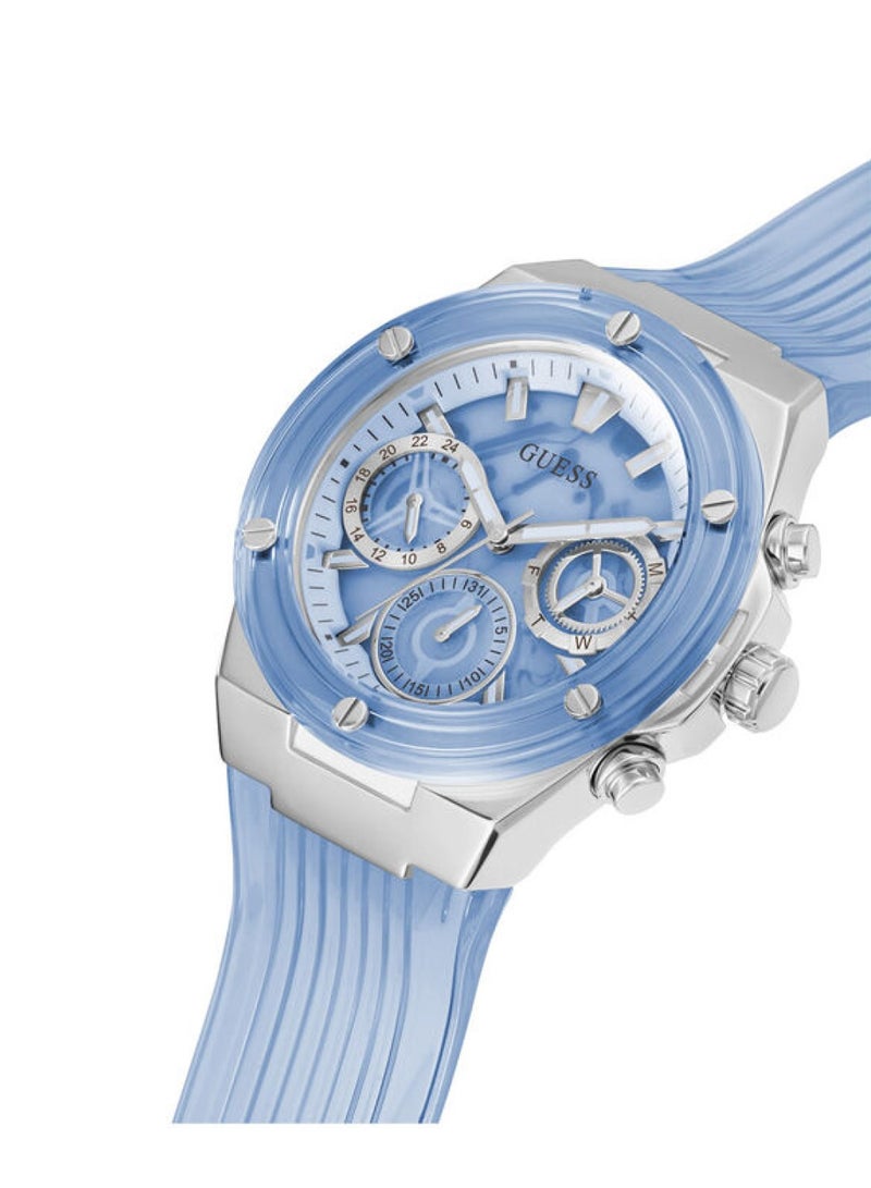 GUESS Women's Athena Multi-Function Blue Polyurethane Band Watch GW0409L1 39mm - Image 2