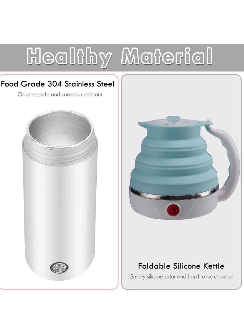 Portable Electric Kettle, 400ml Travel Tea Kettle with Non-stick Coating Double Wall Water Boiler Bottle Insulated Coffee Thermos Mug Fast Boil and Auto Shut Off Hot Water Heater (White) - Image 5