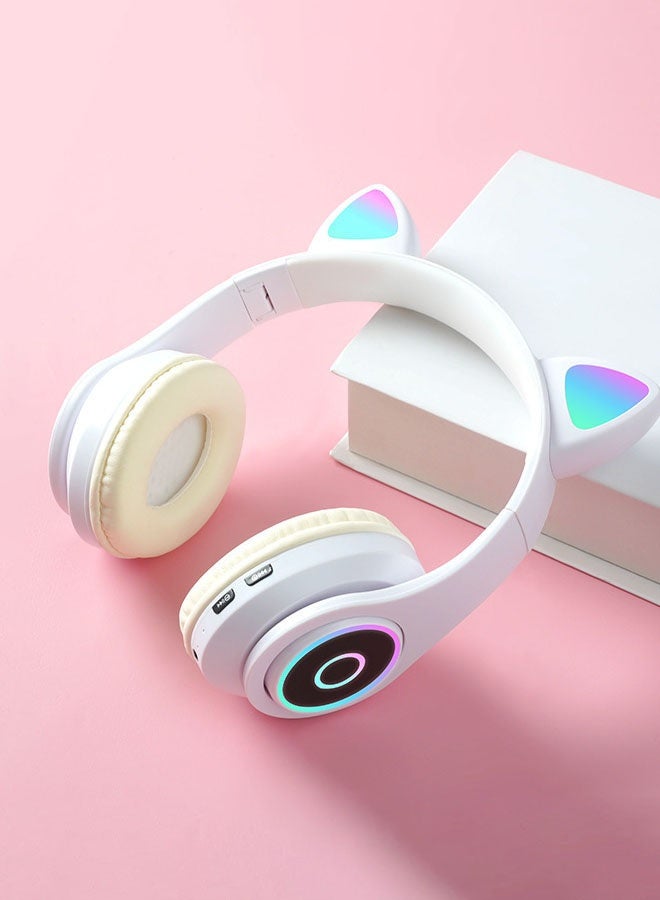 سماعات رأس لاسلكية قابلة للطي B39 بأذن قطة متوهجة سماعة لاسلكية BT5.0 (بيضاء) - Image 3
