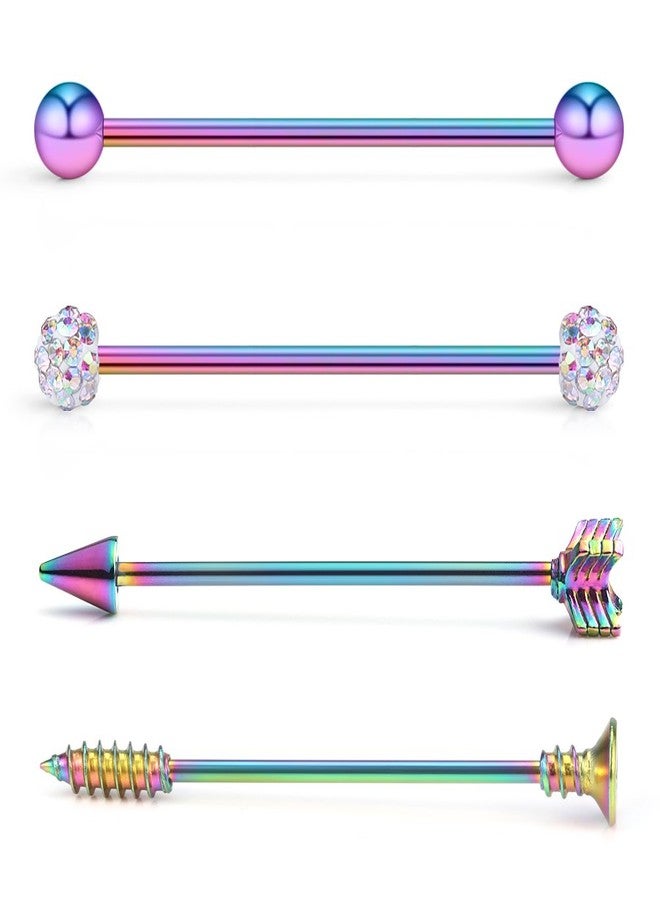 Ruifan 4PCS 14 Gauge Ball Arrow Screw Crystal Ball Industrial Barbell Cartilage Earring Body Piercing Jewelry 1 1/2Inch (38mm) - Rainbow - Image 1