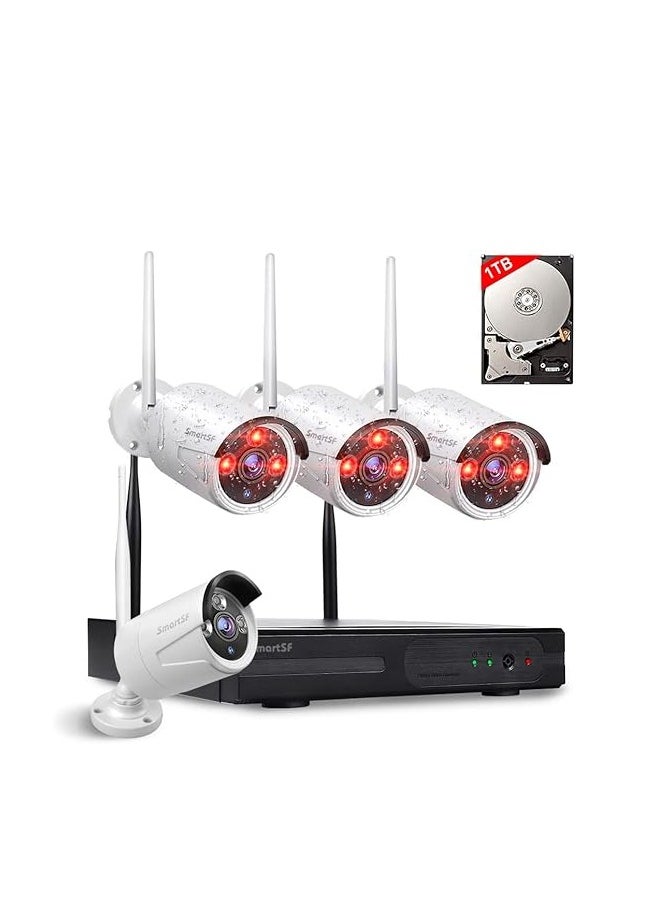 Generic - 1080P Wifi NVR Surveillance Kit with 1TB Hard Drive,Wireless Security Camera System CCTV Surveillance Systems,(4) 2.0 MP 1080P Weatherproof Wireless Indoor Outdoor Bullet IP Cameras,Night Vision - Image 1