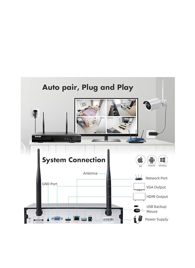 Generic - 1080P Wifi NVR Surveillance Kit with 1TB Hard Drive,Wireless Security Camera System CCTV Surveillance Systems,(4) 2.0 MP 1080P Weatherproof Wireless Indoor Outdoor Bullet IP Cameras,Night Vision - Image 1