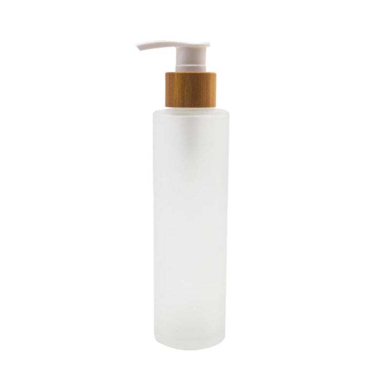 Natuworld 1PCS 150ml/5oz Frosted Glass Pump Bottles Empty Refillable Press Pump Bottle with Bamboo Pump Head Toiletries Storage Containers for Shampoo Essential Oils Shower Gel Hand Wash Lotion Dispenser - Image 1