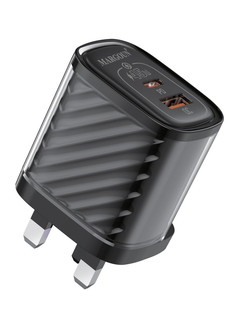MARGOUN 45W Power Adapter Duo, Dual USB-C & USB-A Ports, PD & QC Super Fast Charging With Cable Type-C for Samsung Galaxy S23/S24/S25 Series Black - Image 4