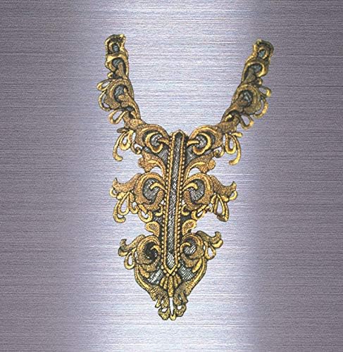 FEEPOP 1Pieces Golden Embroidery Lace Collar Fabric Trim DIY Embroidery Lace Fabric Neckline Applique Sewing Craft - Image 4