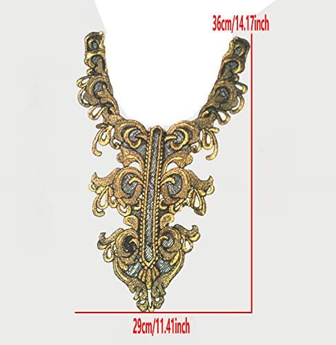 FEEPOP 1Pieces Golden Embroidery Lace Collar Fabric Trim DIY Embroidery Lace Fabric Neckline Applique Sewing Craft - Image 5