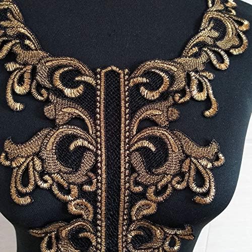 FEEPOP 1Pieces Golden Embroidery Lace Collar Fabric Trim DIY Embroidery Lace Fabric Neckline Applique Sewing Craft - Image 3