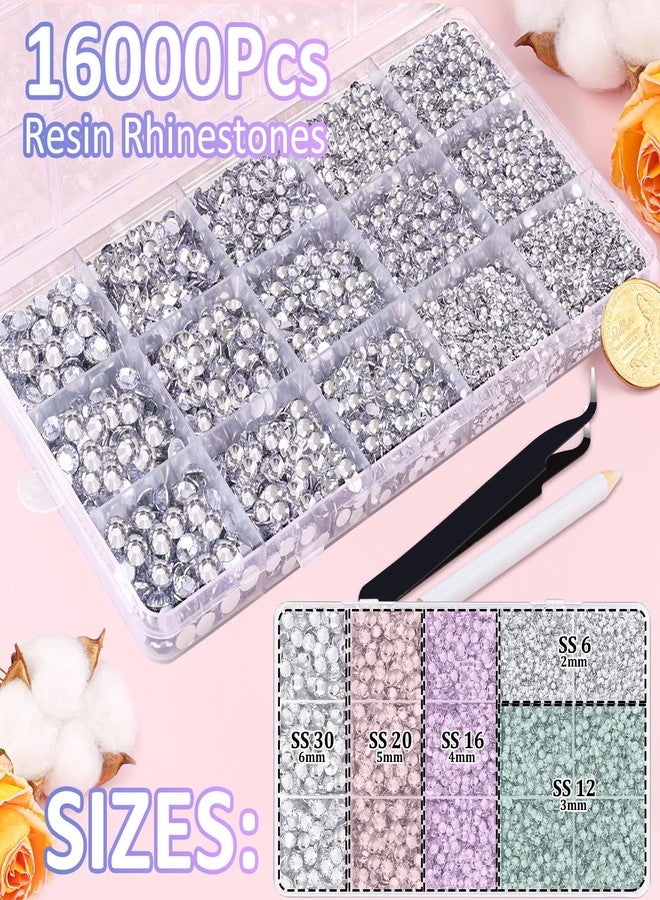 TINKRSTUFF 16000Pcs Resin Rhinestones with Tweezers for Crafting, Clear 2-6mm Mixed Sizes Flatback Gems, Bedazzling Crystal for DIY Crafts Clothing Tumblers Mugs Shoes Fabric Nail Art - Image 2