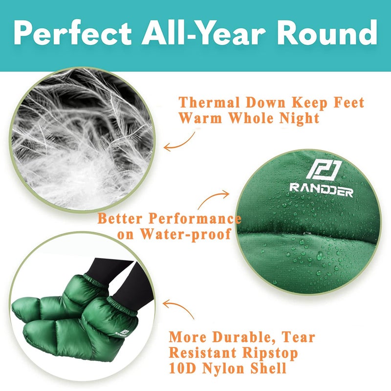 RANDDER Down Booties Warm Socks 10D Nylon Ultralight Sleeping Sock for Camp, Backpacking, Camping Sleeping Bag Tent Down Slippers Foot Warmer (R02) (Large) - Image 4