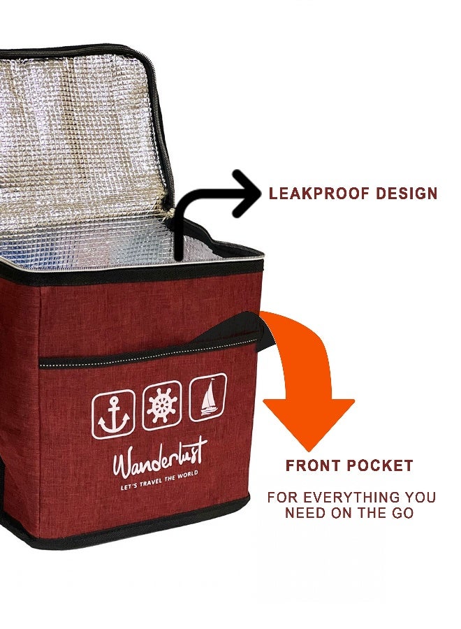 Toshionics Insulated Lunch Box Bag -  for Office, School, Tiffin, Camping & Picnic – Insulated Cooler Tote for Food & Drinks – Zipper Closure, Front Pocket, Long Strap – Oxford Fabric Portable Meal Carrier – Size 22×17×25 cm – 9.3L Capacity - Image 4