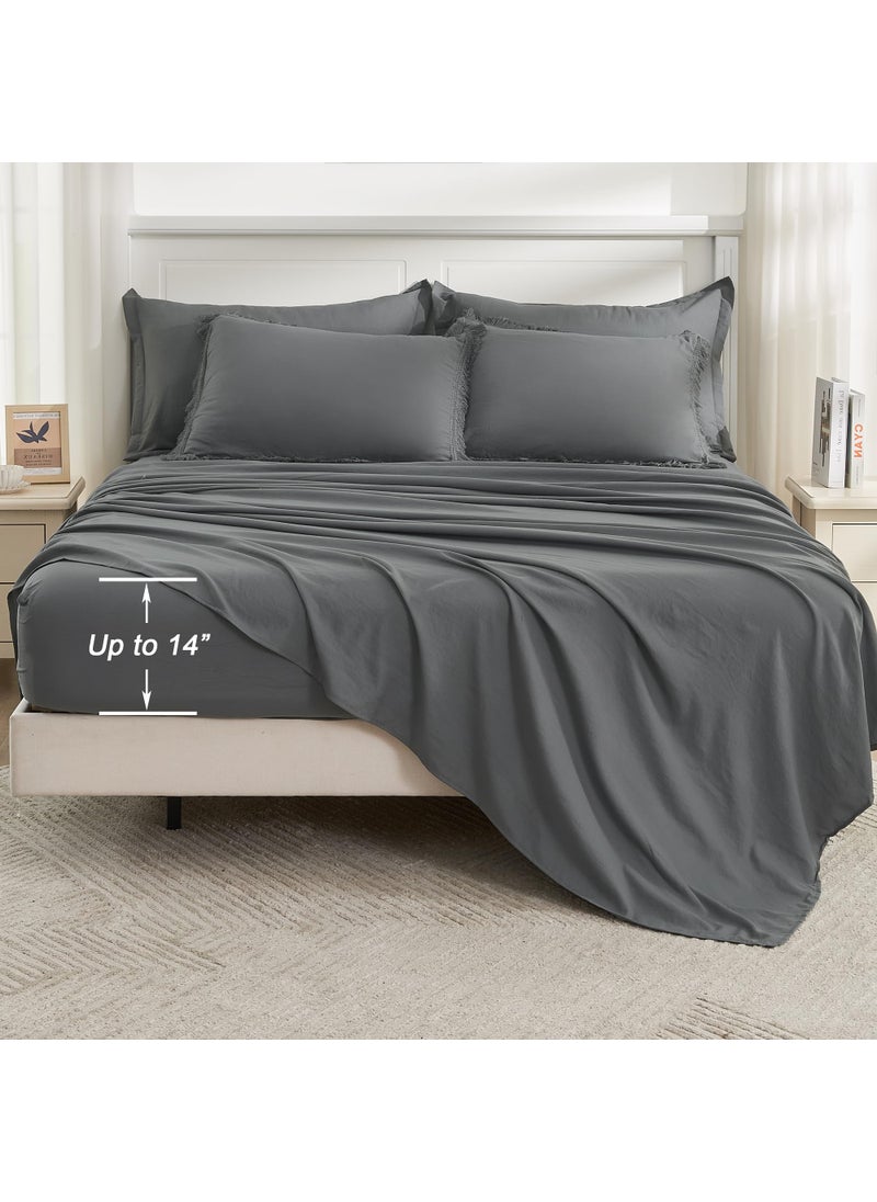 Andency Andency Dark Grey Full Size Comforter Set with Sheets - 7 Pieces Boho Tassel Bed in a Bag Soft Lightweight Bedding Sets  Dark Grey Fringe Bed Set with Comforter  Sheets  Pillowcases & Shams  - Image 4