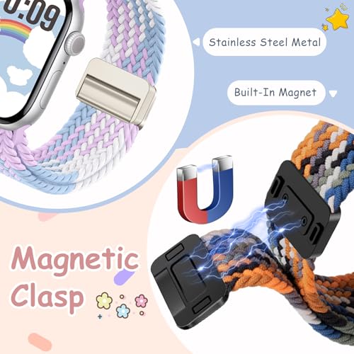 pupvus Braided Magnetic Bands Compatible with Kids Apple Watch Band, Adjustable for Small Wrist | Compatible with Series 1-10/SE/Ultra | 38/40/41/42/44/45mm/46mm/49mmSoft & Durable Replacement Strap - Image 4