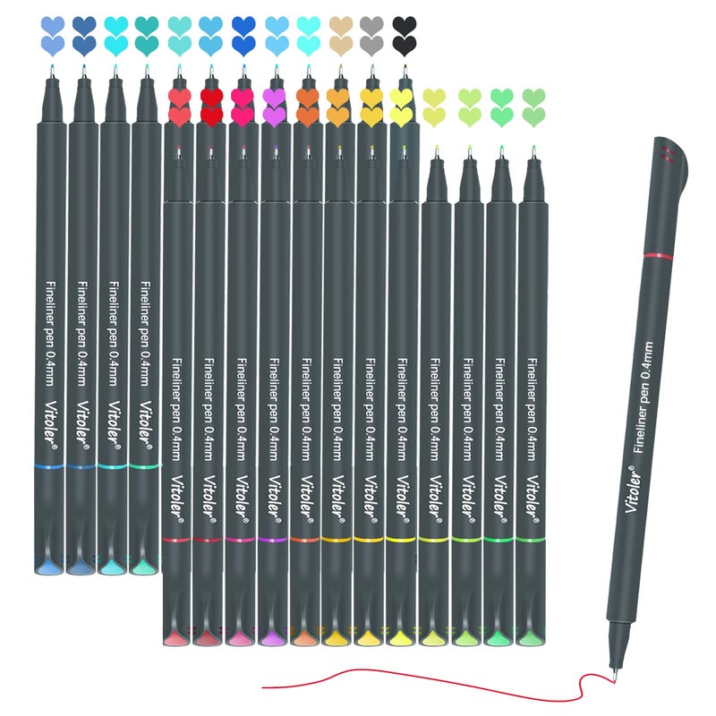 VITOLER 24 Colored Journaling , Fine Line Point Drawing Marker Pens for Writing Journaling Planner Coloring Book Sketching Taking Note Calendar Art Projects Office School Supplies (24 Colors) - Image 1