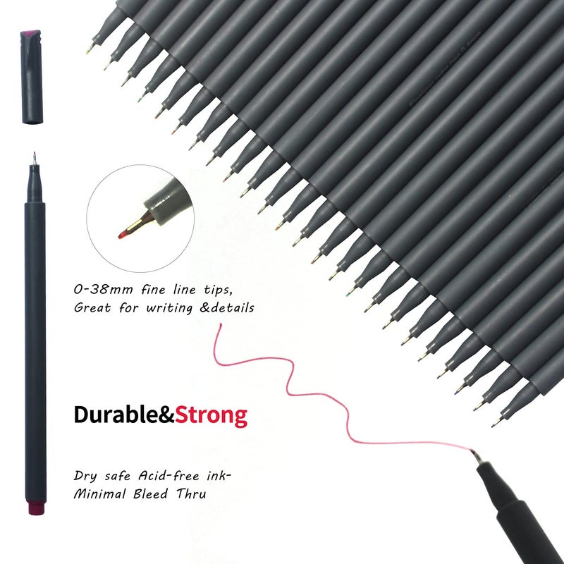 VITOLER 24 Colored Journaling , Fine Line Point Drawing Marker Pens for Writing Journaling Planner Coloring Book Sketching Taking Note Calendar Art Projects Office School Supplies (24 Colors) - Image 3